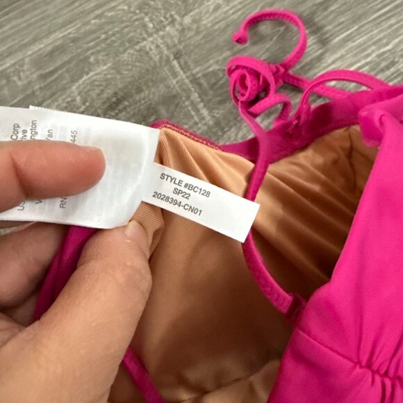 J. Crew Fuchsia Pink Ruched Tie Shoulder Sweetheart One Piece Swimsuit Size 14 - Picture 4 of 6